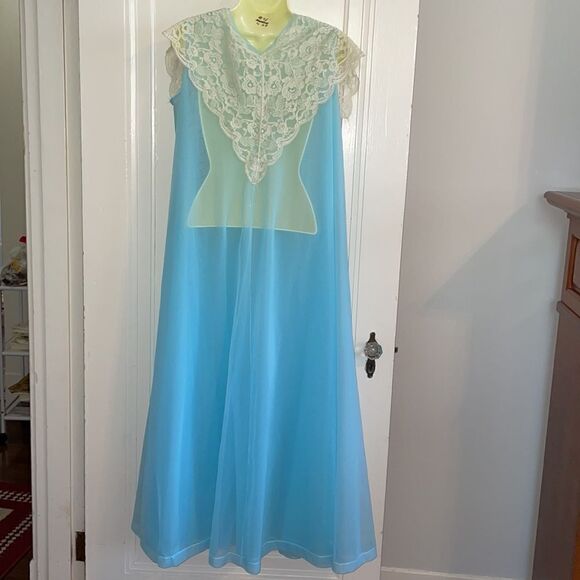 Vtg Henson Kickernick light blue sleeveless double layer nylon robe - Picture 6 of 10